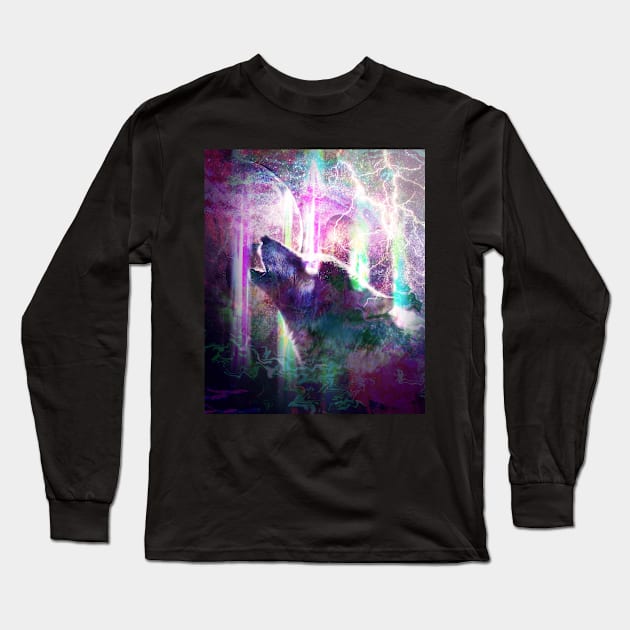 Psychedelic Trippy Wolf Long Sleeve T-Shirt by Random Galaxy